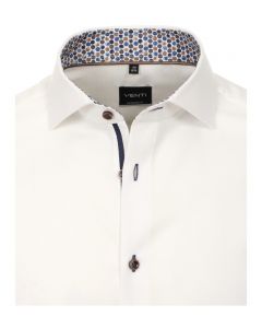 113602400-001 Venti wit wafel structuur strijkvrij overhemd luxe modern fit pasvorm en bruine knopen