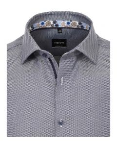 113644700-100 Venti navy antraciet wafel dobby structuur overhemd strijkvrij kent kraag herenshirt modern 100% katoen