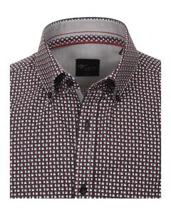 183030700-400 Overhemden-Venti-modern-fit-zwart-grijs-rood-geruit-blokjes-overhemd-100%-katoen-button down