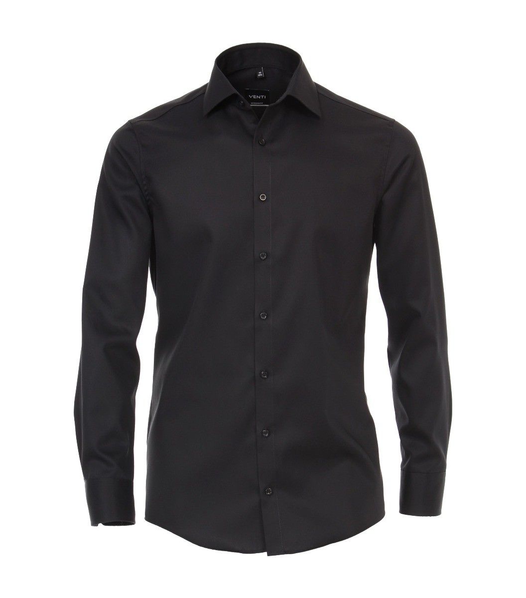 001880-800 venti zwart overhemd modern fit pasvorm en strijkvrij kent kraag enkel manchetten