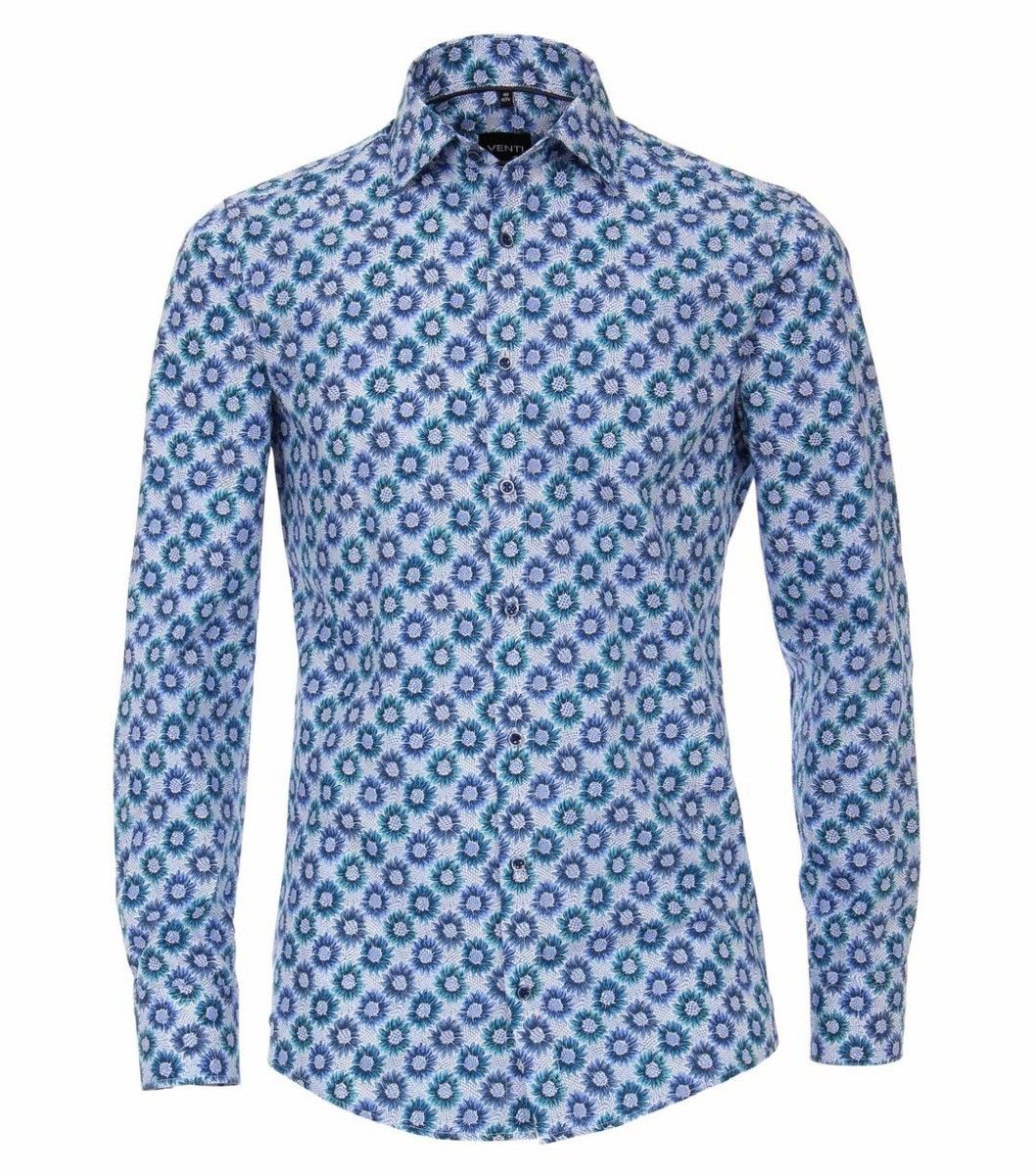 103366300-100 venti blauw all over print overhemd modern fit