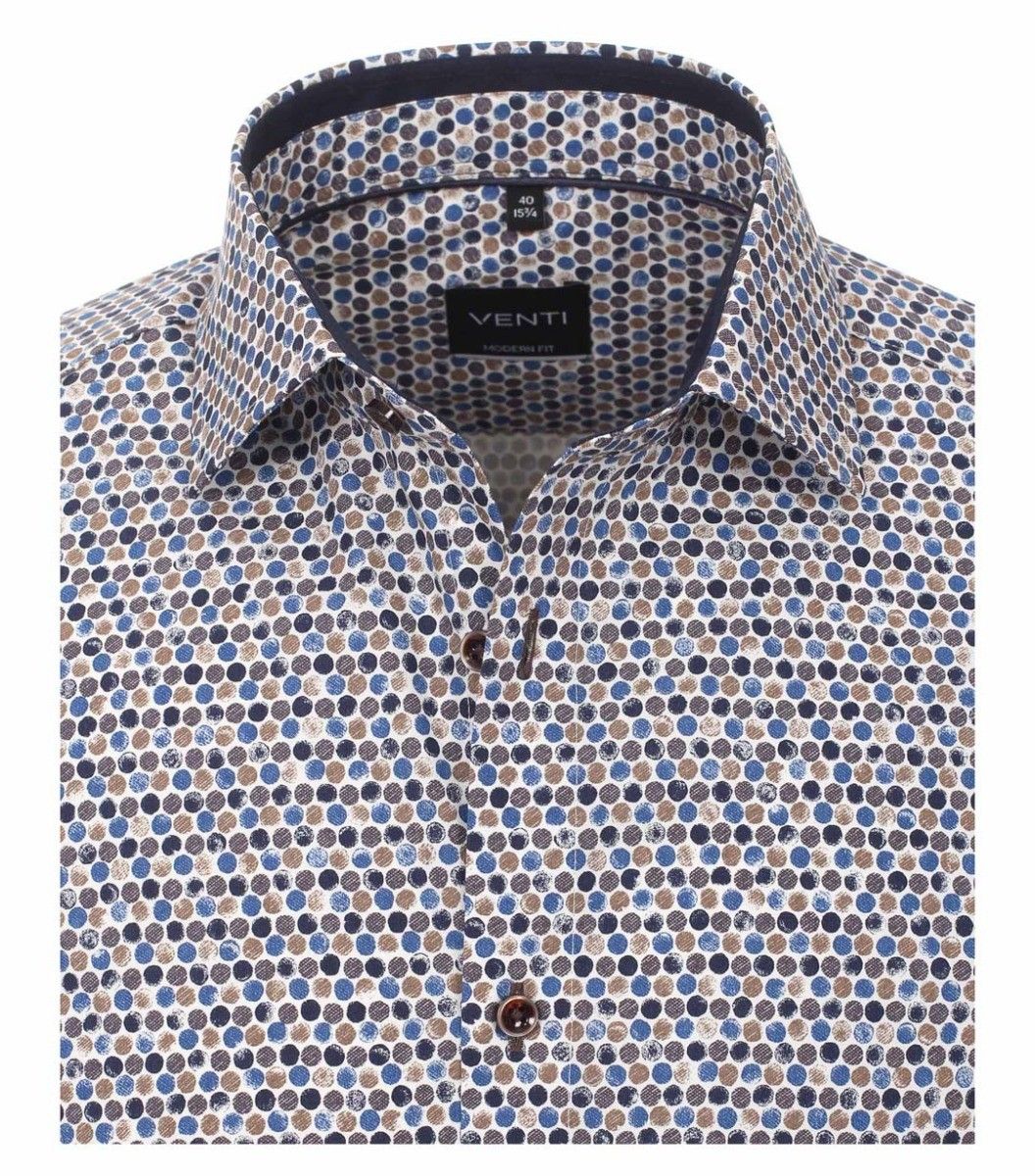 103367100-200 venti bruin blauw print overhemd modern fit 