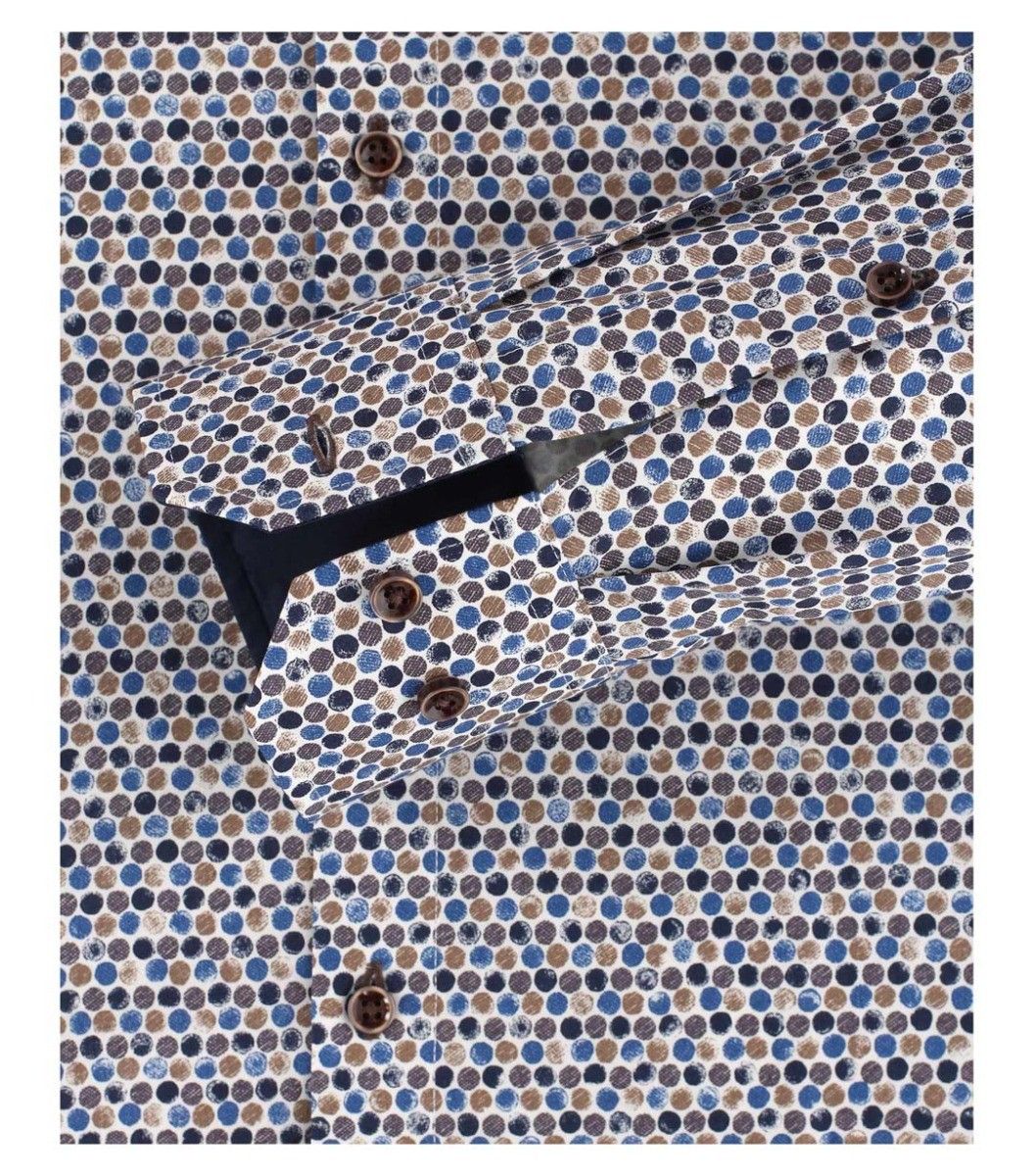 103367100-200 venti bruin blauw print overhemd modern fit 