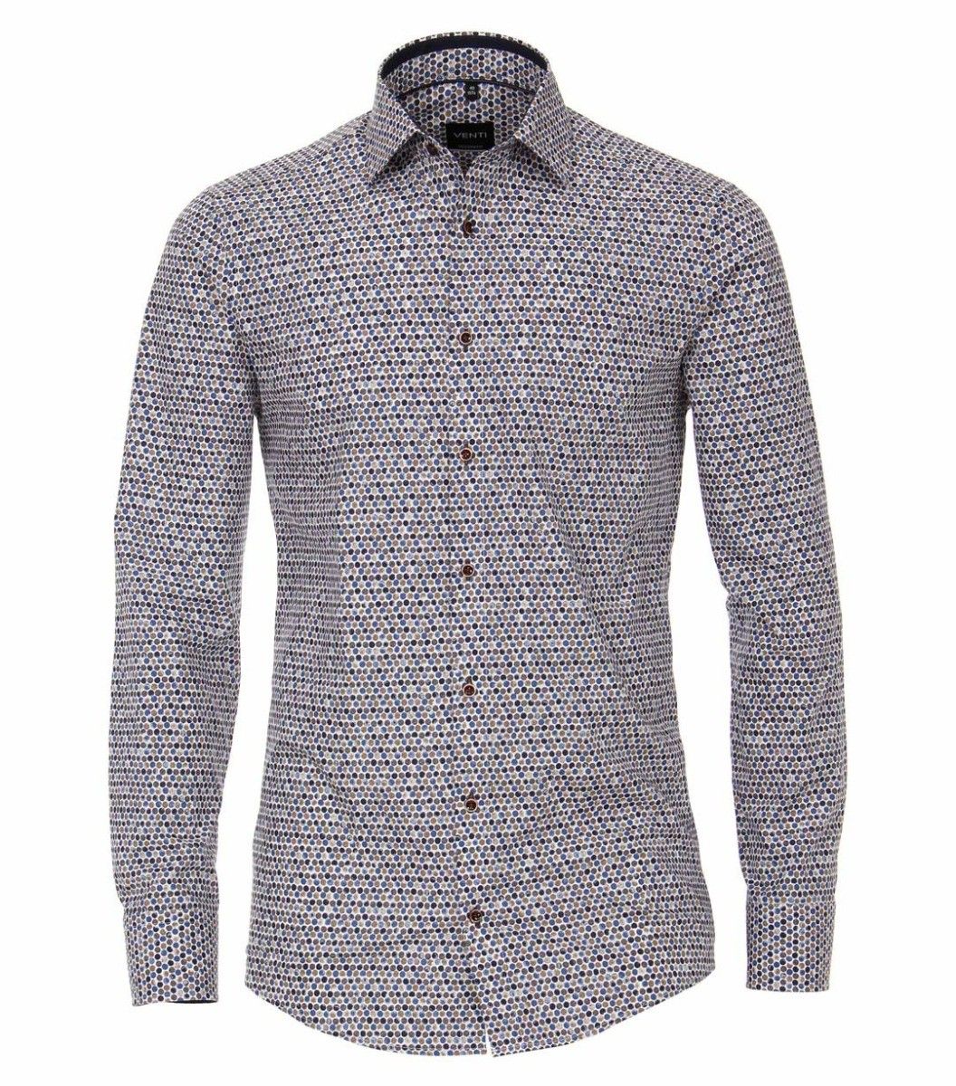 103367100-200 venti bruin blauw print overhemd modern fit 