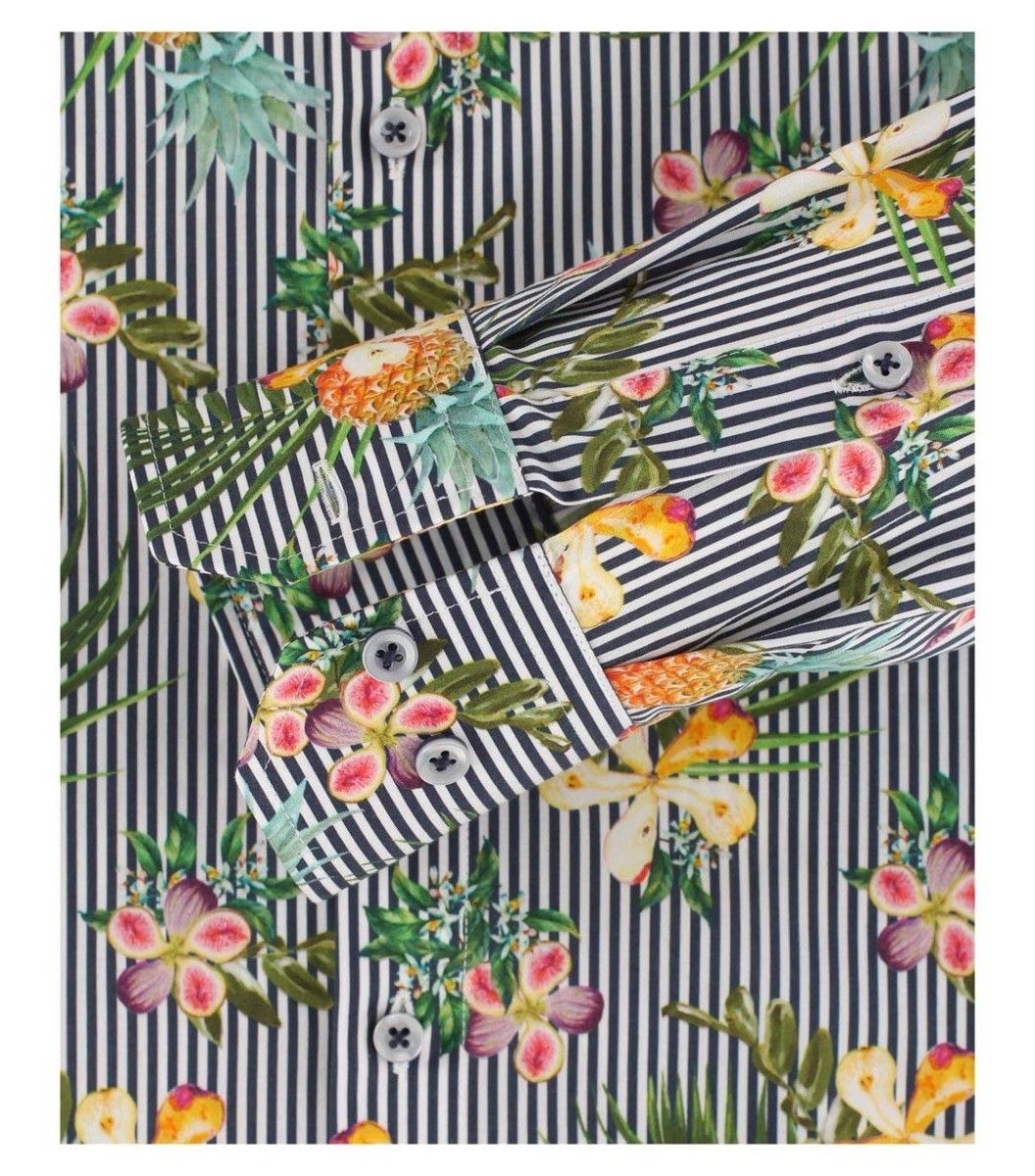 103368400-101 venti ananas verticaal gestreept overhemd all over print
