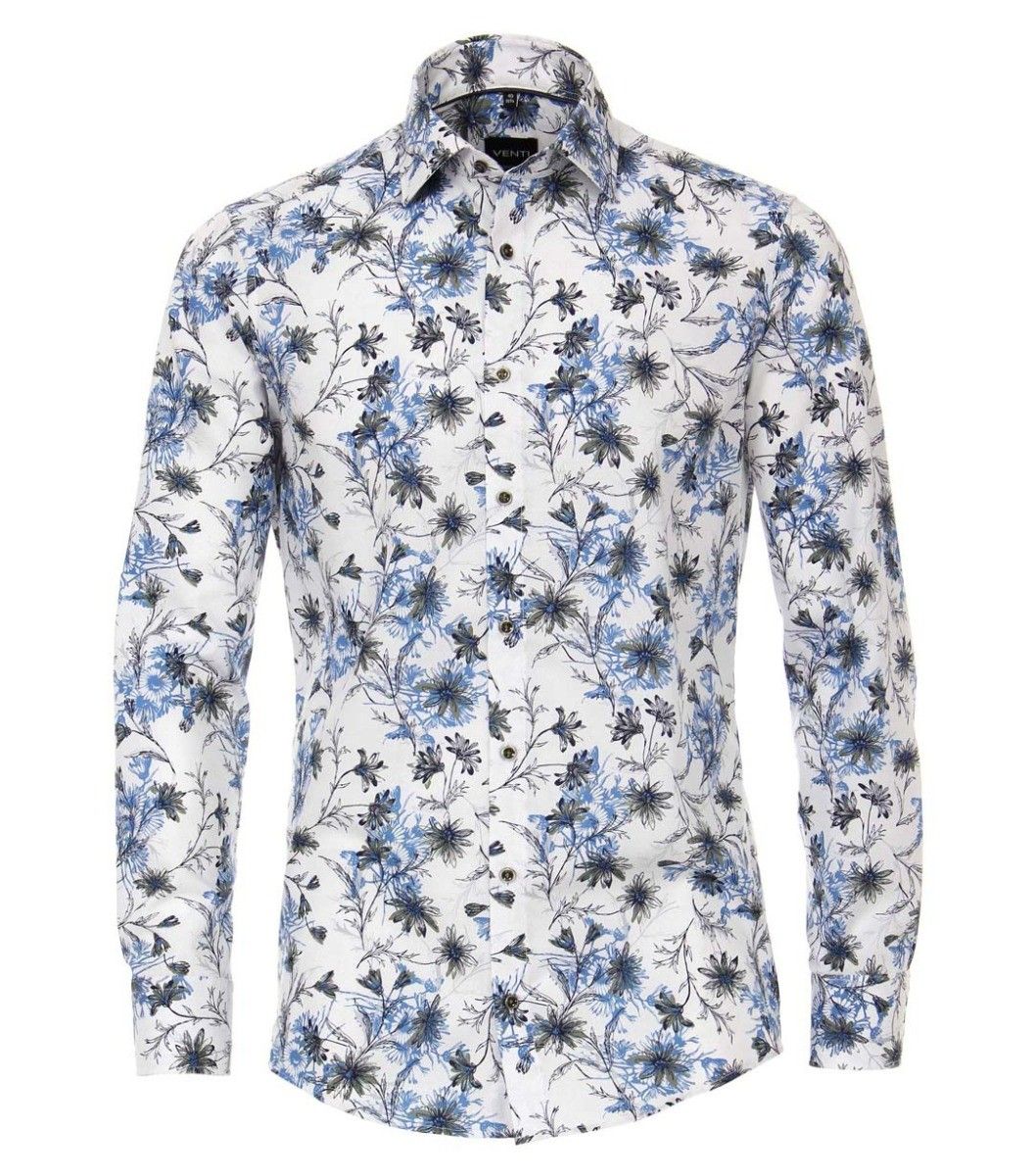 103369400-100 blauw groen all over print overhemd Venti modern fit