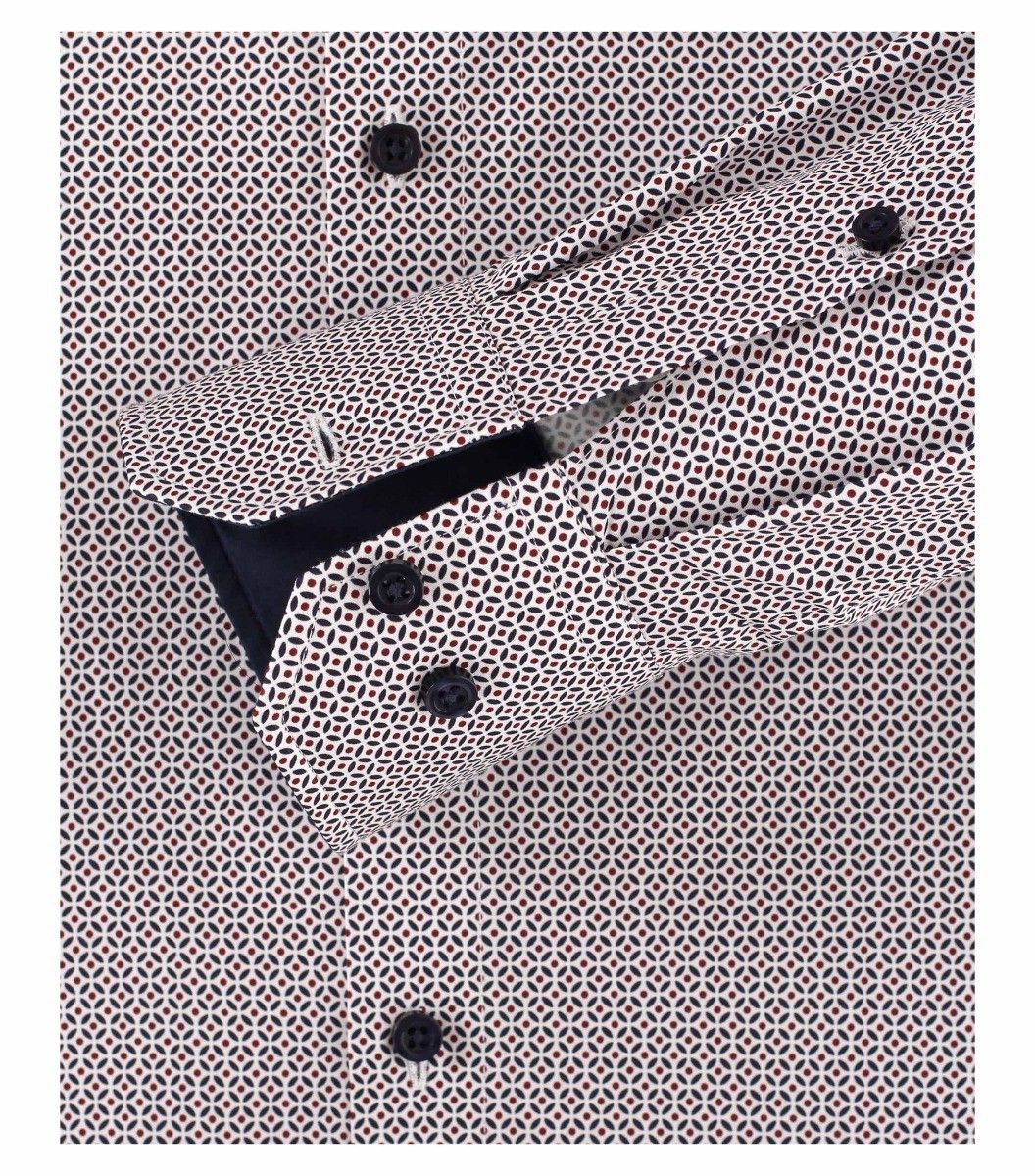 103412700-103 Venti navy donkerblauw met rood modern retro print overhemd kent kraag enkel manchetten 