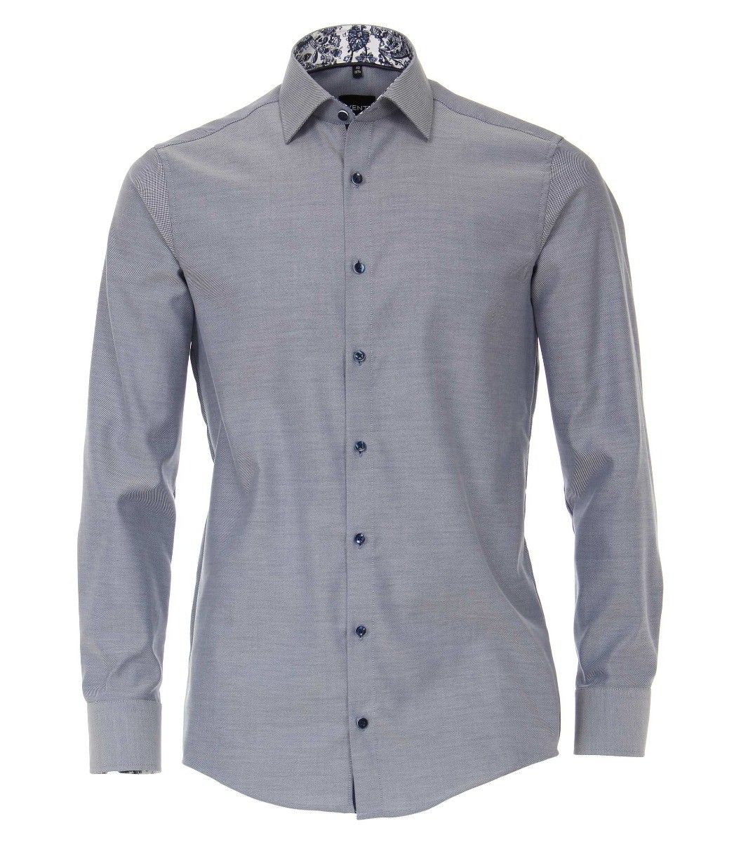 103412900-102 Venti blauw grijs dobby oxford structuur weving 100% katoen strijkvrij donker blauwe knopen chique 