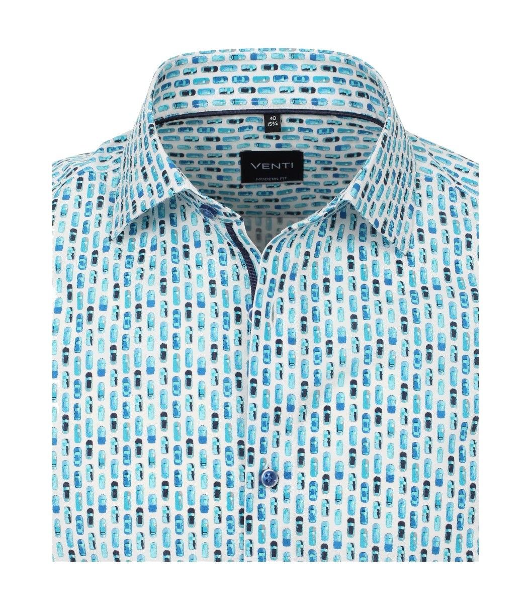 103458600-350 Venti aqua kleurig auto print met auto's overhemd modern fit