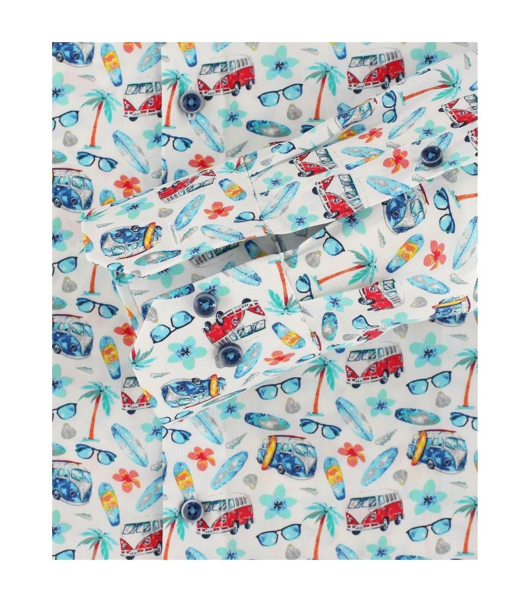 103458800-350 venti vakantie bus volkswagen old bril palmboom surfbord overhemd modern fit
