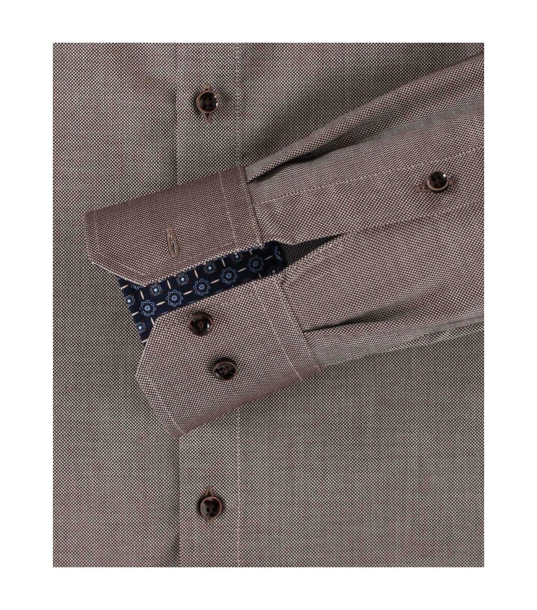 103522000-200 venti beige strijkvrij overhemd katoen kent kraag met oxford dobby stof