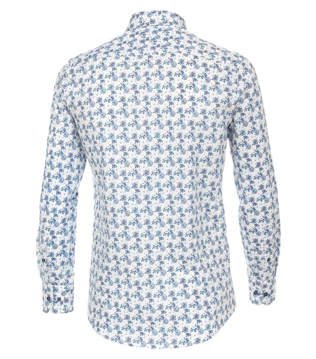 113599400-100 Venti print blauw aqua dobby oxford structuur kent kraag