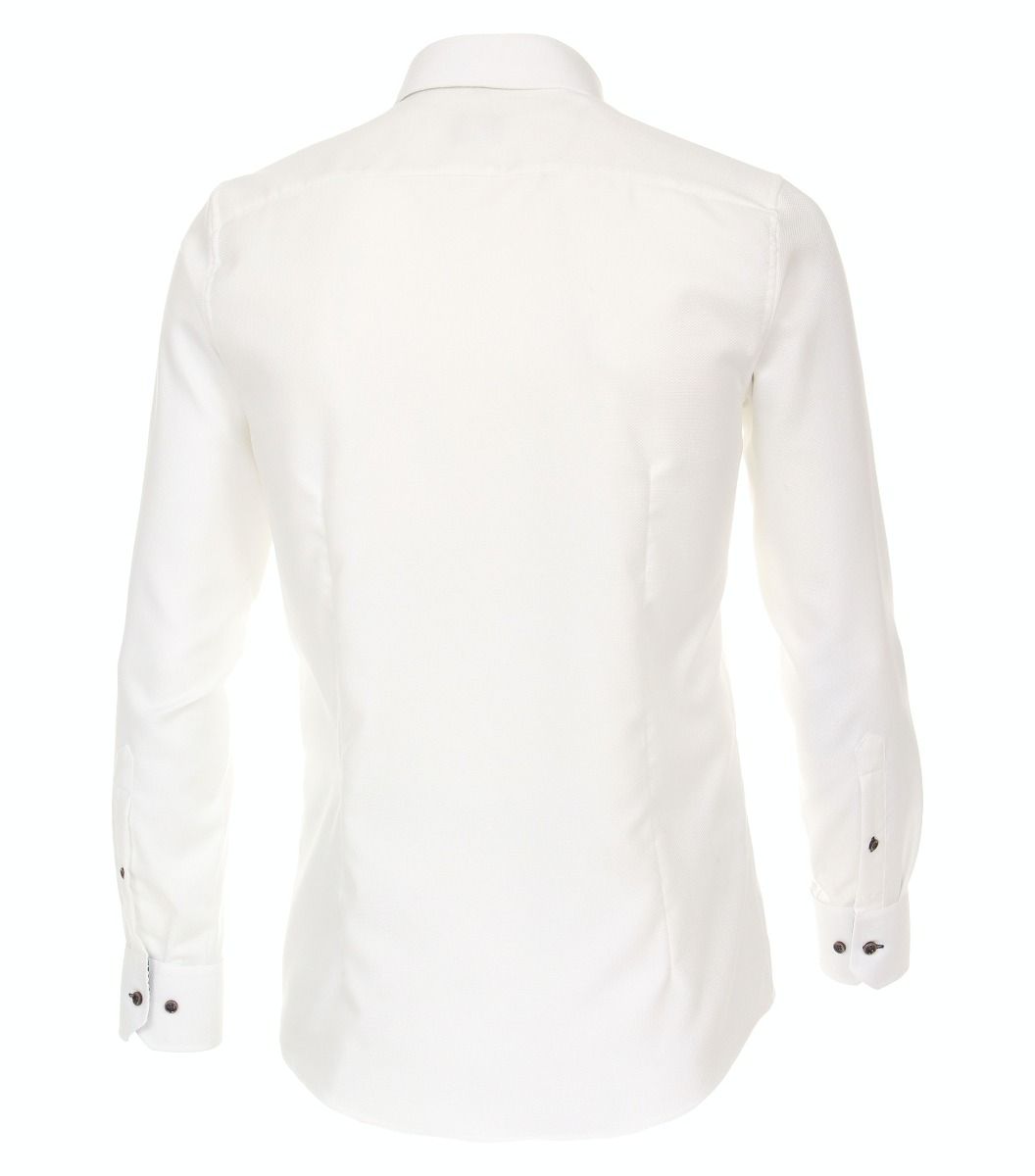 113602400-001 Venti wit wafel structuur strijkvrij overhemd luxe modern fit pasvorm en bruine knopen