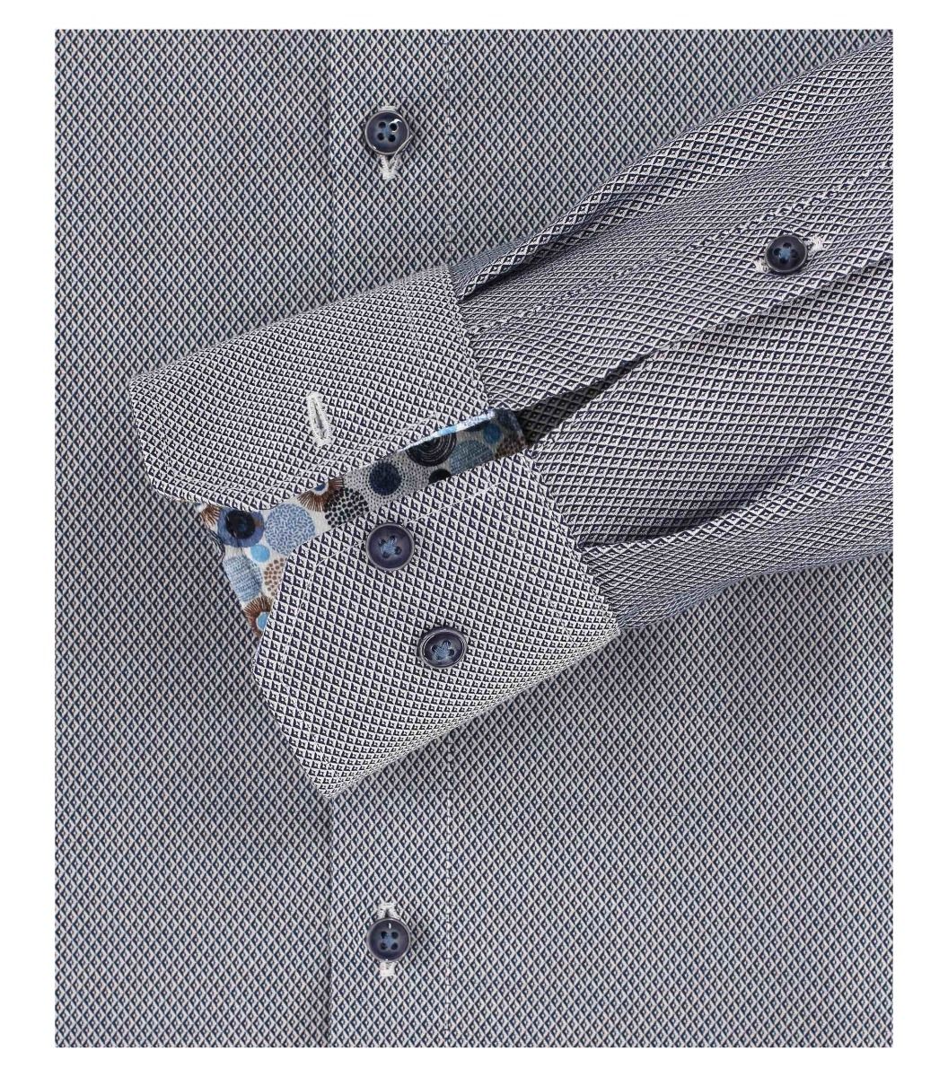 113644700-100 Venti navy antraciet wafel dobby structuur overhemd strijkvrij kent kraag herenshirt modern 100% katoen