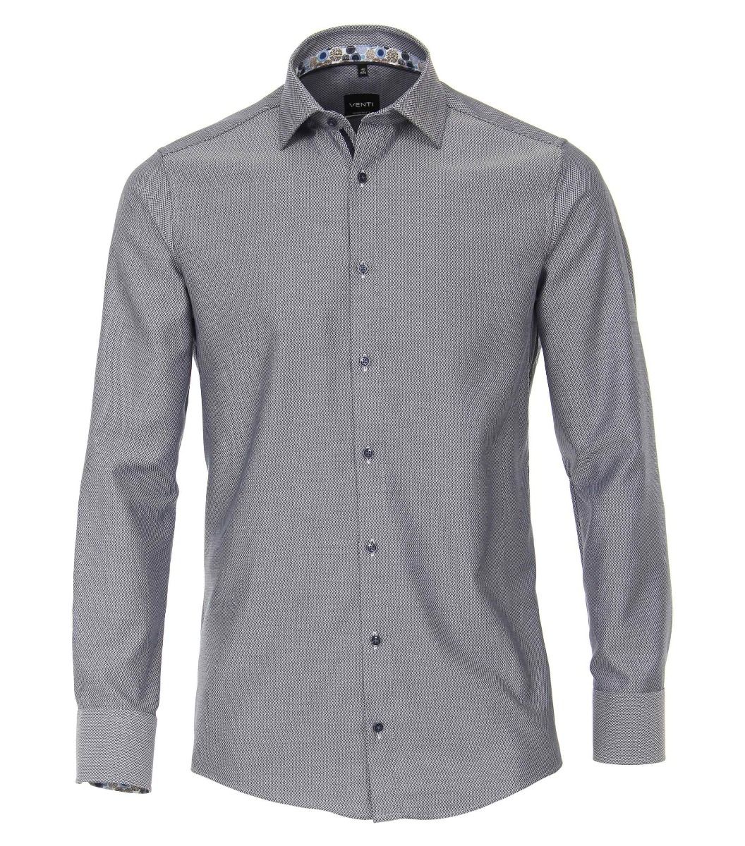 113644700-100 Venti navy antraciet wafel dobby structuur overhemd strijkvrij kent kraag herenshirt modern 100% katoen