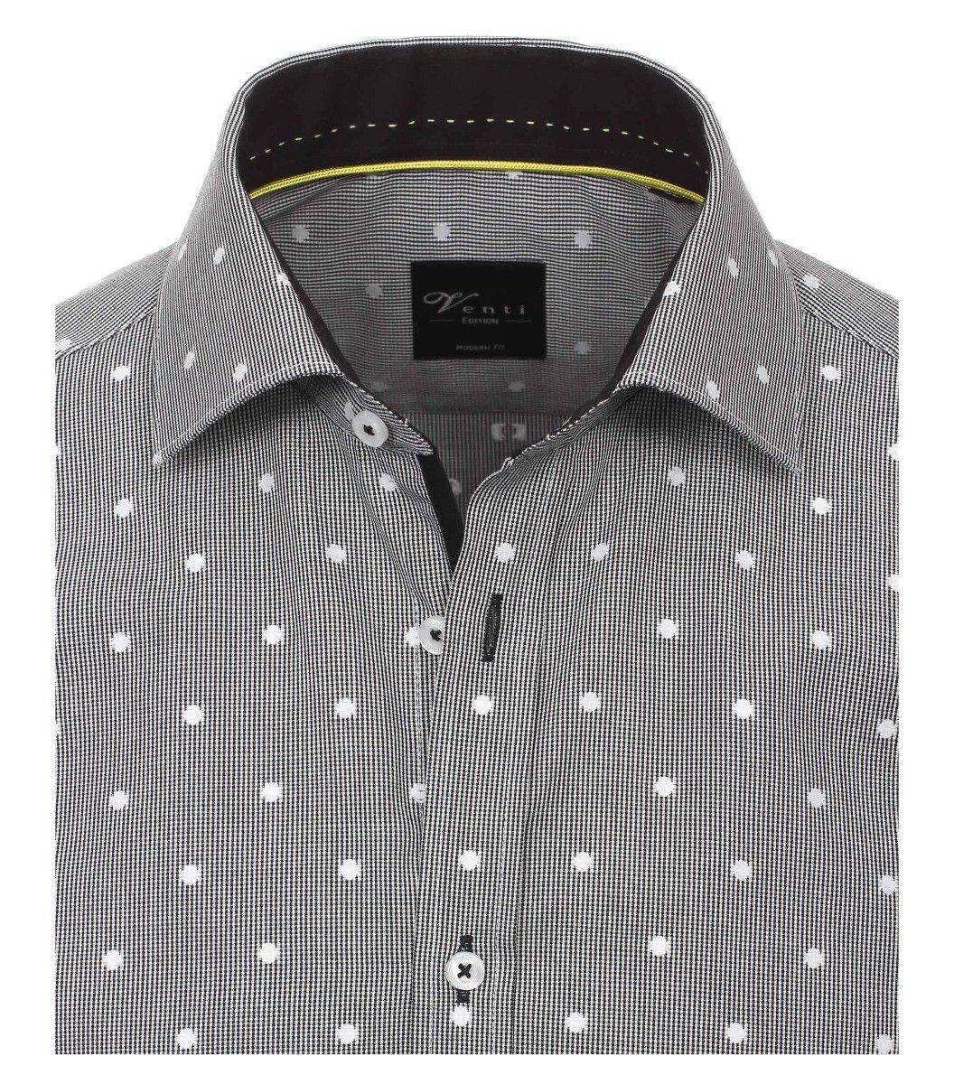 162425500-750-Overhemden-Venti-modern-fit-geruit-grijs-zwart-punten-stippen-wit-overhemd-100%-katoen-strijkvrij
