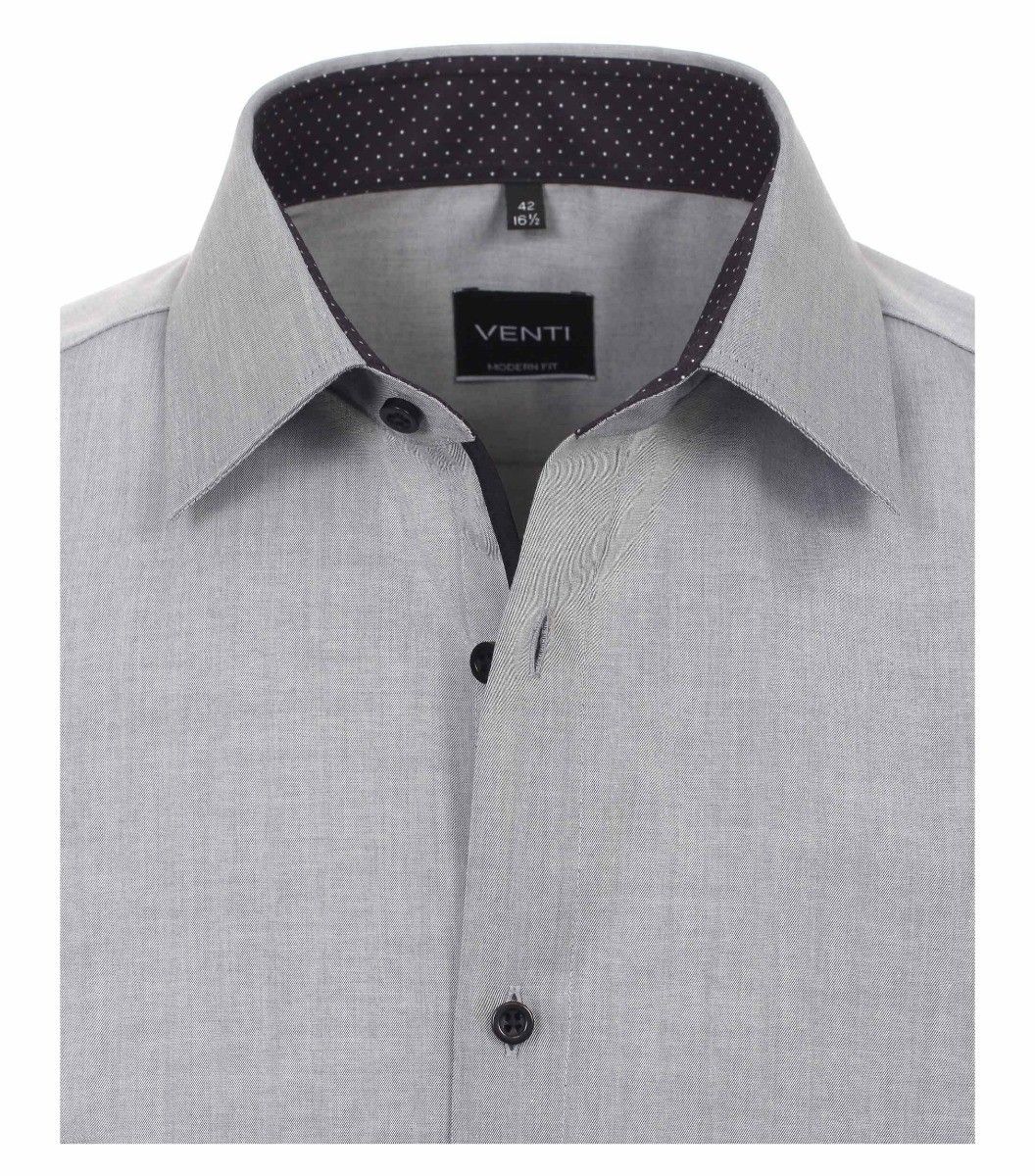 193157700-705 Overhemden-Venti-modern-fit-stippen-punten-zwart-licht-grijs-wit-overhemd-100%-katoen-strijkvrij