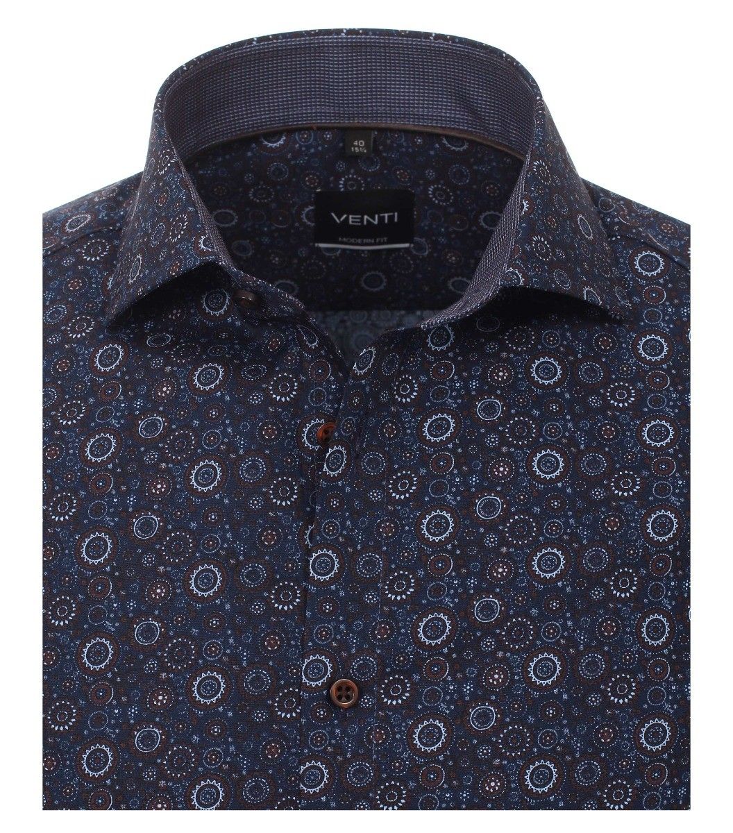 193318600-100 venti navy bruin print overhemd