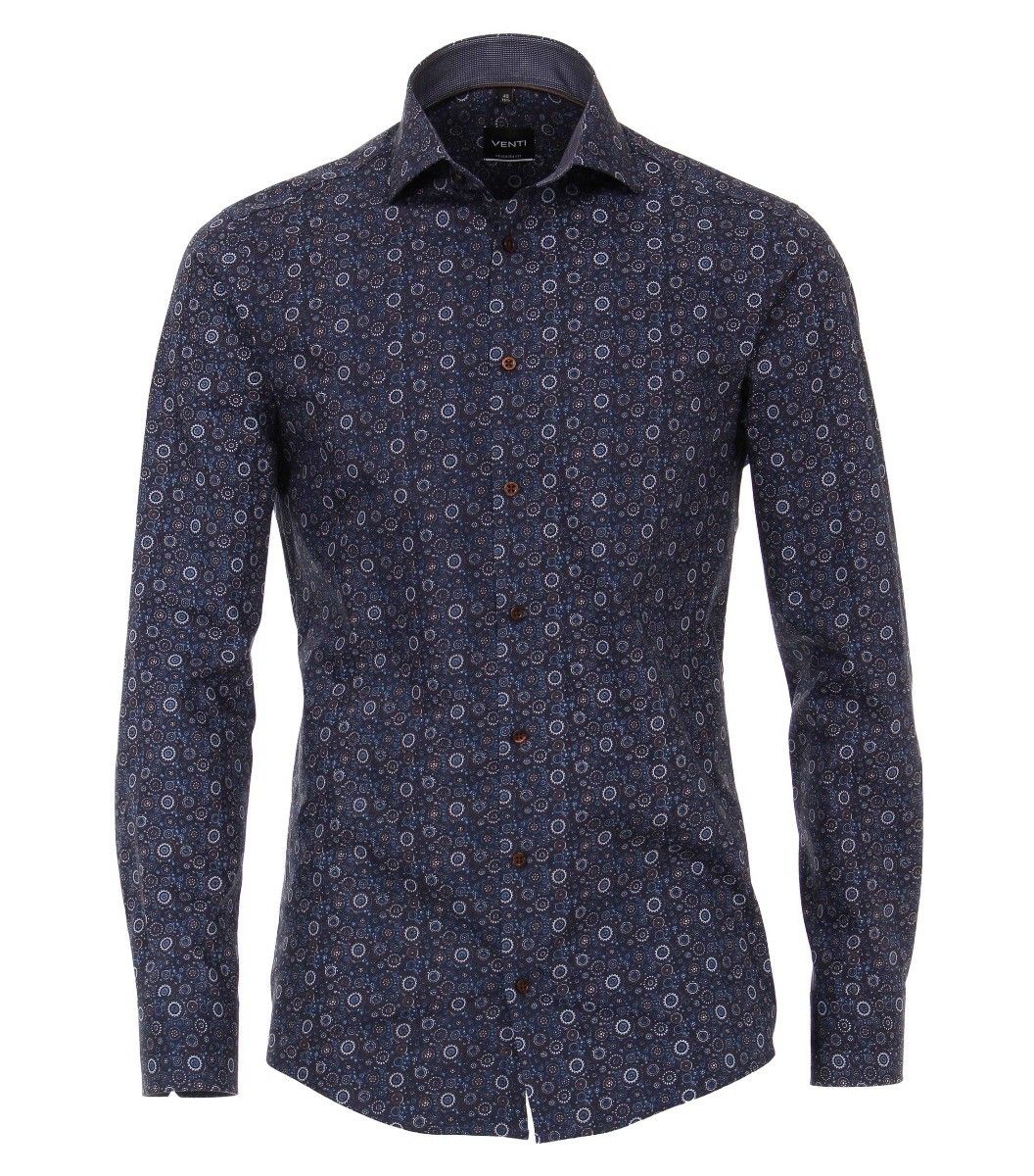 193318600-100 venti navy bruin print overhemd